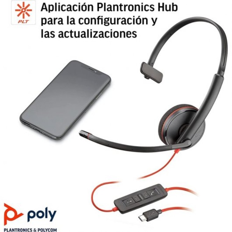 Poly Blackwire C3210 Auricular Monoaural USB-C para Centro de Llamadas