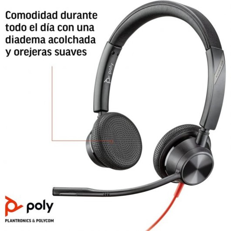 Poly Blackwire 3325 Auriculares USB para Oficina Negros