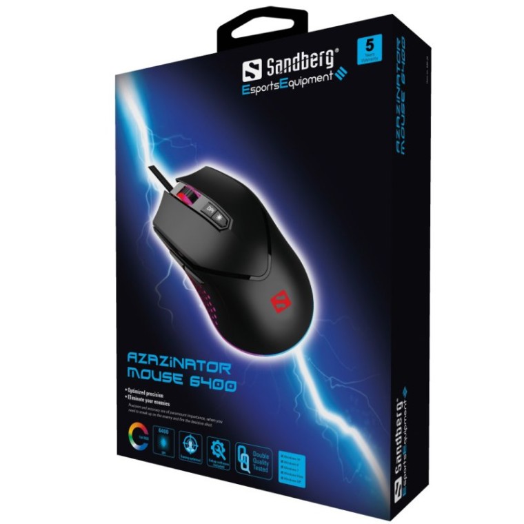 Sandberg Azazinator Ratón Gaming 6400 DPI Negro