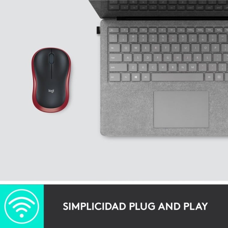 Logitech M185 Ratón Inalámbrico 1000 DPI Negro/Rojo