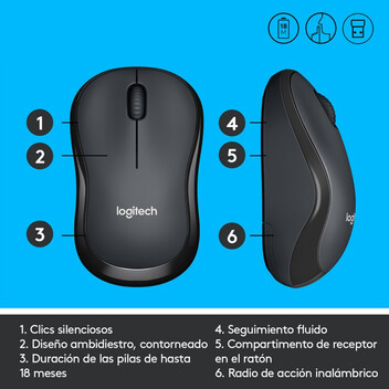 Logitech M220 Silent Ratón Wireless Negro