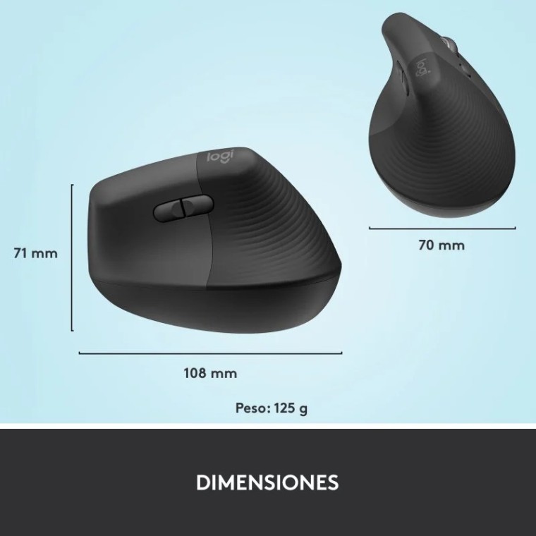 Logitech Lift Ratón Inalámbrico Vertical para Diestros 4000 DPI Gris-Negro