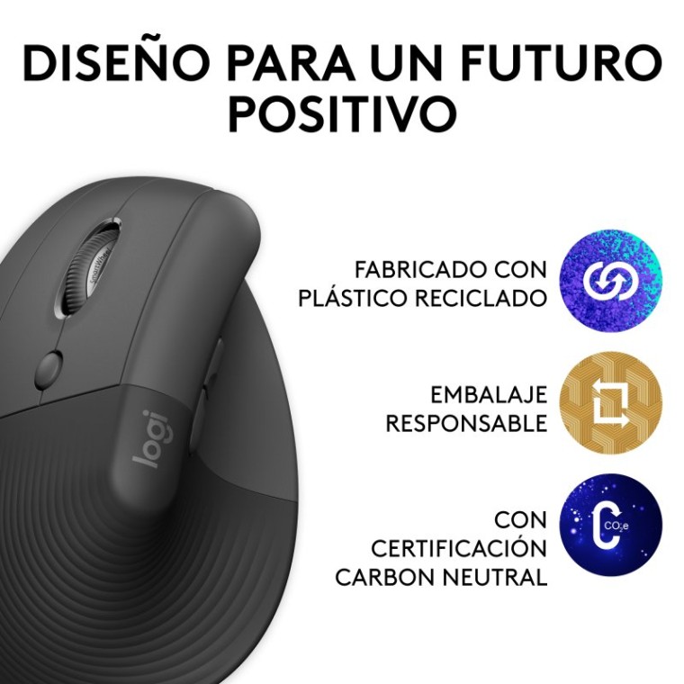 Logitech Lift Ratón Inalámbrico Vertical para Zurdos 4000 DPI Negro/Gris