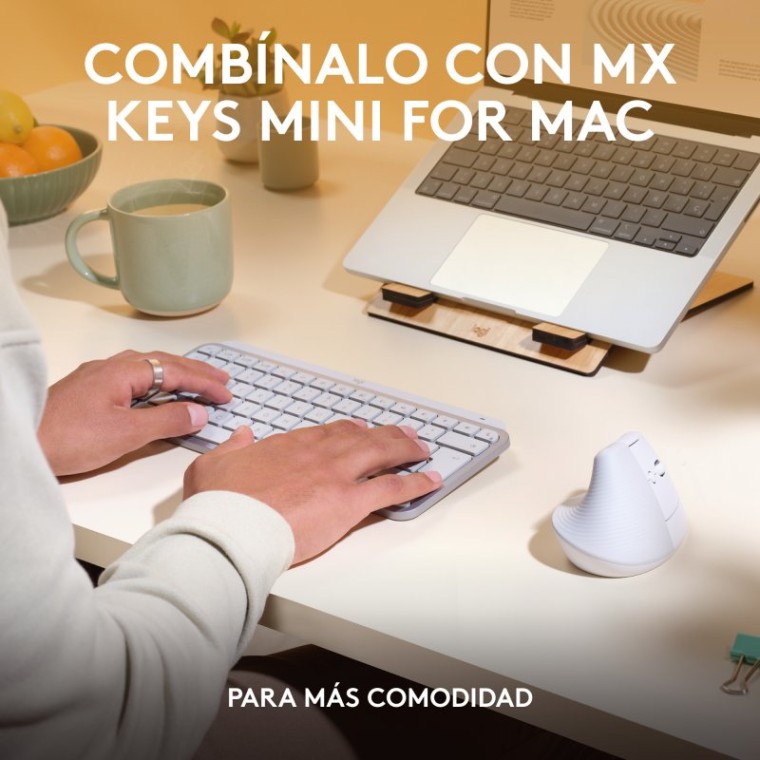 Logitech Lift para Mac Ratón Inalámbrico Vertical 4000DPI Gris Pálido