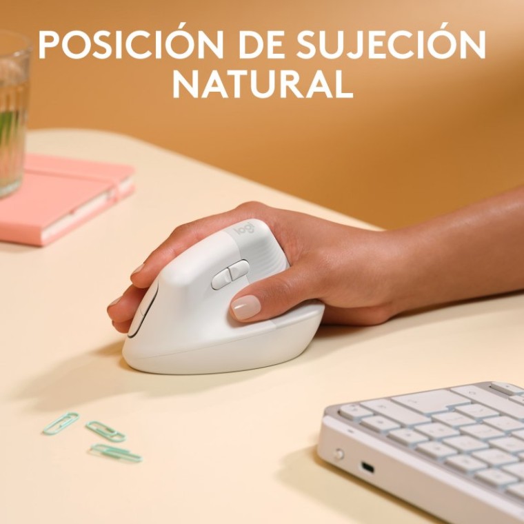 Logitech Lift para Mac Ratón Inalámbrico Vertical 4000DPI Gris Pálido