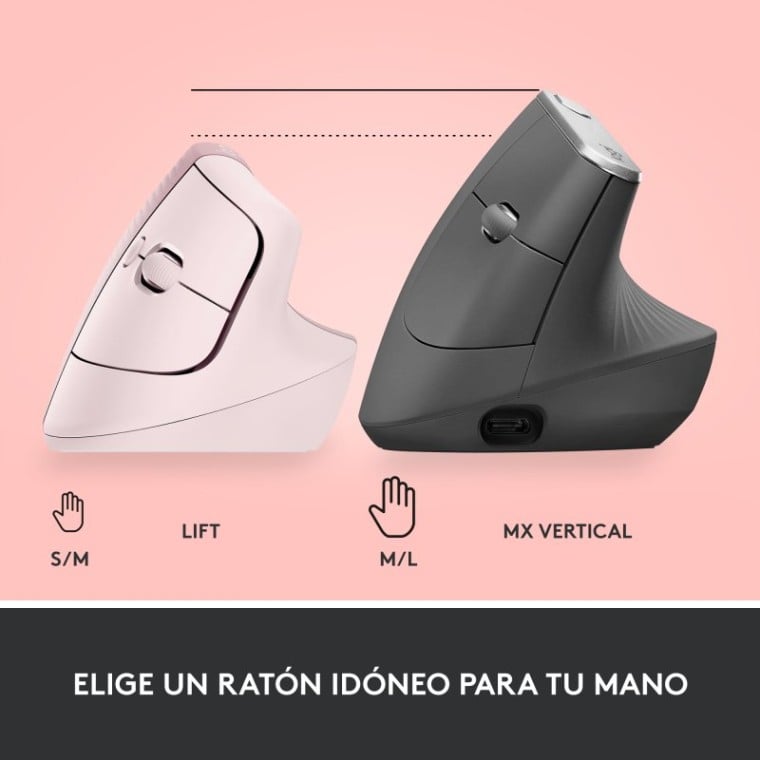 Logitech Lift Ratón Inalámbrico Vertical para Diestros 4000 DPI Rosa