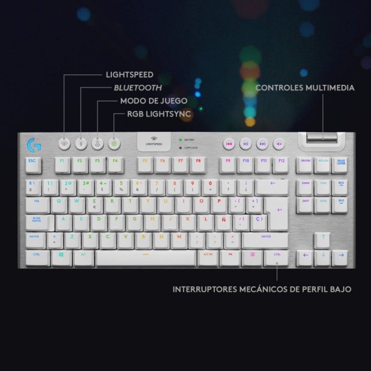 Logitech G915 TKL Teclado Mecánico Gaming Inalámbrico RGB Switch GL Táctil Blanco (USA)