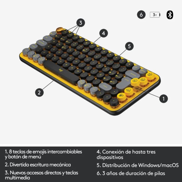 Logitech POP Keys Blast Teclado Mecánico Inalámbrico Switch Brown Teclas de Emojis Personalizables