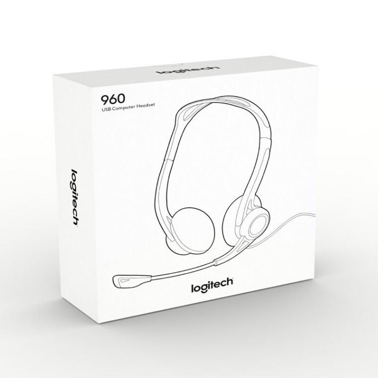 Logitech 960 Auriculares con Cable, Sonido Estéreo con Micrófono Supresión de Ruido PC/Mac/Portátil