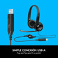 Logitech H390 Auriculares con Cable y Supresión de Ruido funciona con Chromebook Negros