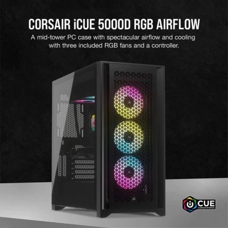 Corsair iCUE 5000D RGB AIRFLOW Cristal Templado USB 3.2 Negra