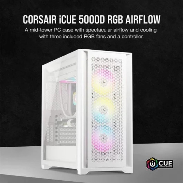 Corsair iCUE 5000D RGB AIRFLOW Cristal Templado USB 3.2 Blanca