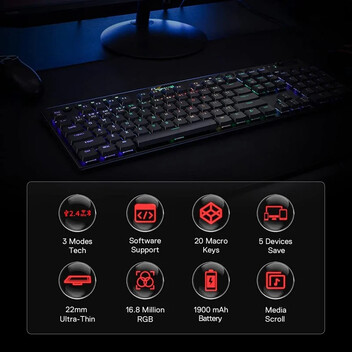 Redragon Horus K618 Teclado Mecánico Inalámbrico Bluetooth RGB Switch Red