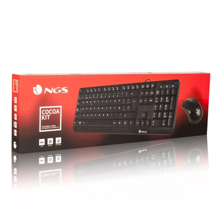 NGS Cocoa Kit Teclado Multimedia Qwerty Italiano + Ratón 1000 DPI USB Negro