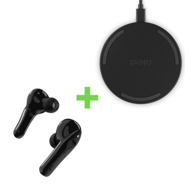 Belkin SoundForm Move Plus Auriculares Inalámbricos con Estuche de Carga Inalámbrica + Base de Carga