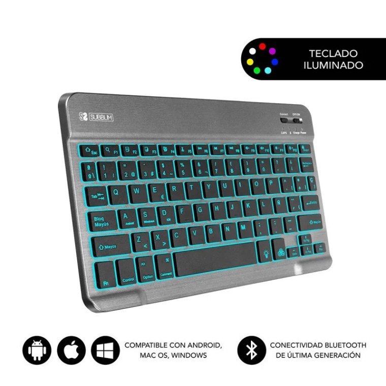 Subblim Smart Backlit Teclado Bluetooth Gris