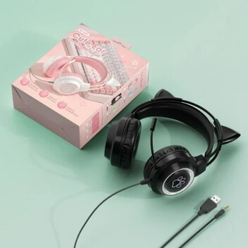 Kinsi SY-G35 Auriculares Gaming RGB con Orejas Negro Kinsi SY-G35 Auriculares Gaming RGB con Orejas Negro