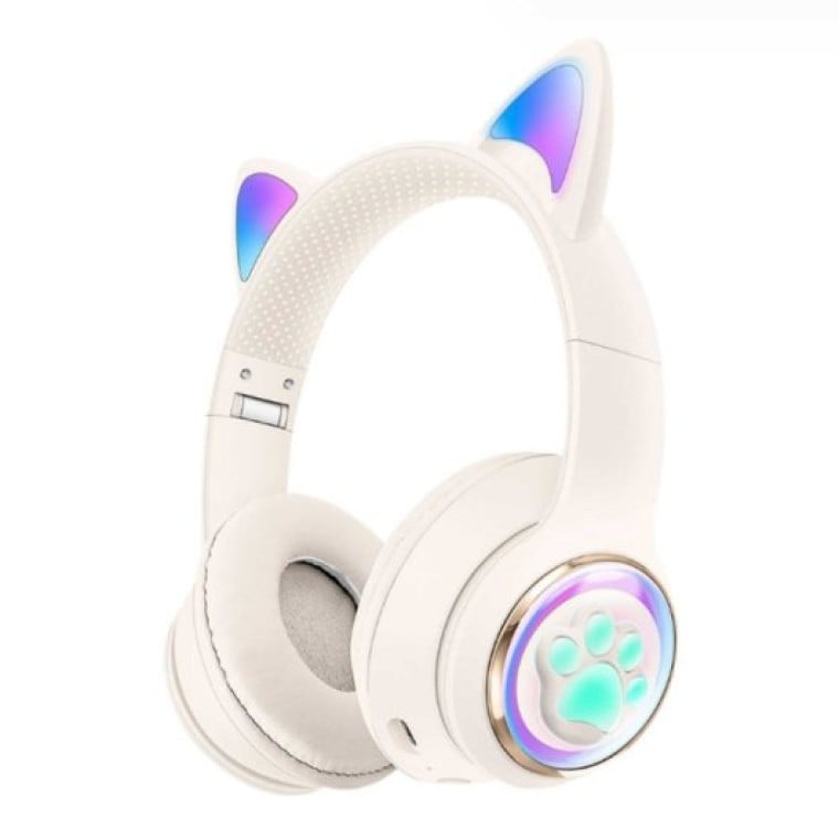 Kinsi AKZ-62 Auriculares Inalámbricos Orejas de Gato RGB Blancos