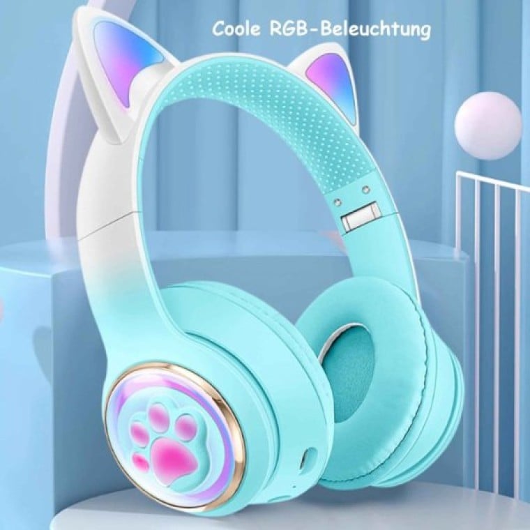 Kinsi AKZ-62 Auriculares Inalámbricos Orejas de Gato RGB Blancos