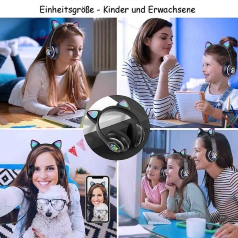 Kinsi AKZ-62 Auriculares Inalámbricos Orejas de Gato RGB Blancos