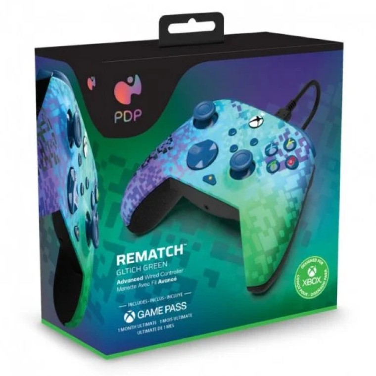 PDP Rematch Glitch Green Mando con Cable para Xbox X/S/One/PC