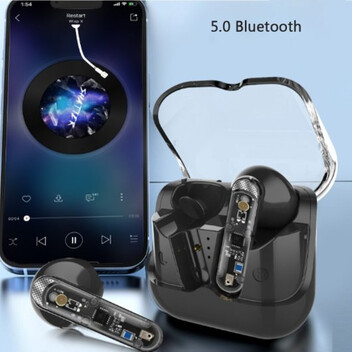 Kinsi AKZ-S26 Auriculares Inalámbricos con Funda Transparente Negros Kinsi AKZ-S26 Auriculares Inalámbricos con Funda Transparente Negros