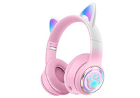 Kinsi AKZ 62 Auriculares Inalámbricos Orejas de Gato RGB Rosa