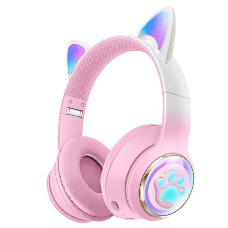 Kinsi AKZ 62 Auriculares Inalámbricos Orejas de Gato RGB Rosa