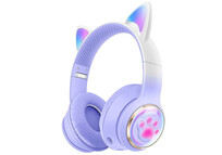 Kinsi AKZ 62 Auriculares Inalámbricos Orejas de Gato RGB Morados