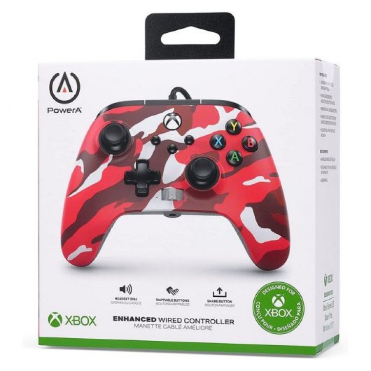 Power A Mando con Cable Extraíble Camuflaje Rojo para Xbox Series/One/PC