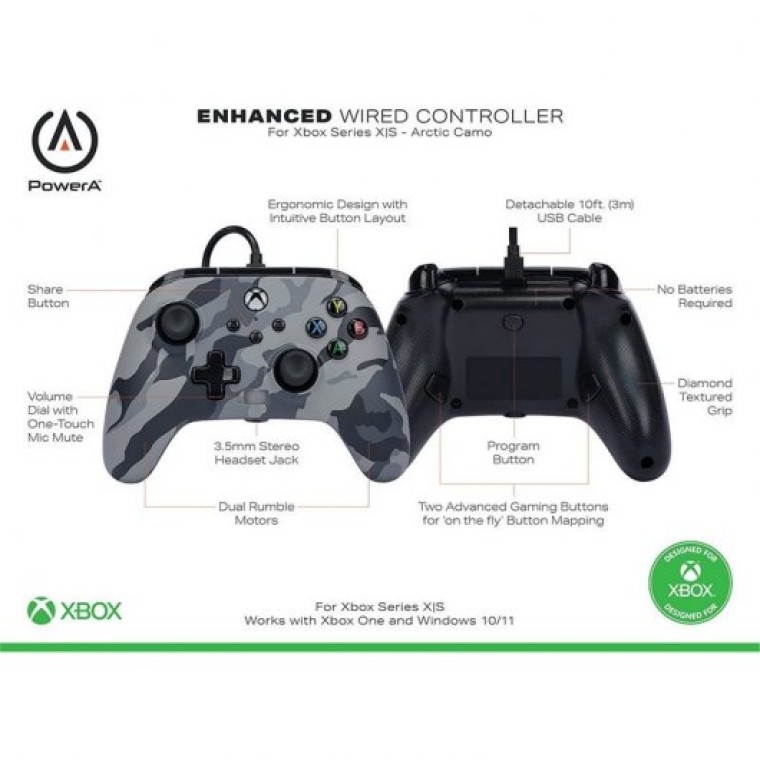 Power A Mando con Cable Extraíble Arctic Camo para Xbox Series/One/PC