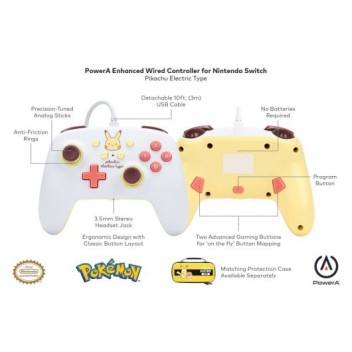 Power A Mando con Cable Extraíble Pokémon Pikachu Electric Type para Nintendo Switch Power A Mando con Cable Extraíble Pokémon Pikachu Electric Type para Nintendo Switch