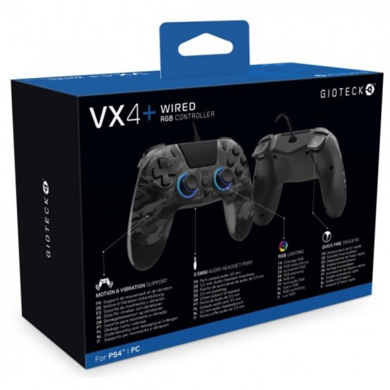 Gioteck VX-4+ Mando con Cable LED Camuflaje Gris para PS4