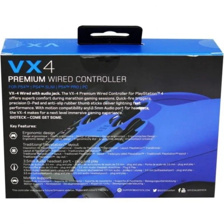 Gioteck VX4 Mando con Cable Azul para PS4/PC