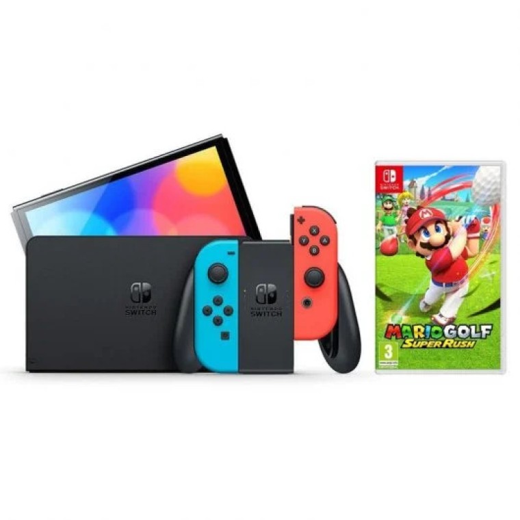 Nintendo Switch OLED Azul Neón/Rojo Neón + Mario Golf Super Rush