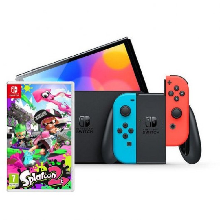 Nintendo Pack Switch OLED Azul Neón/Rojo Neón + Splatoon 2