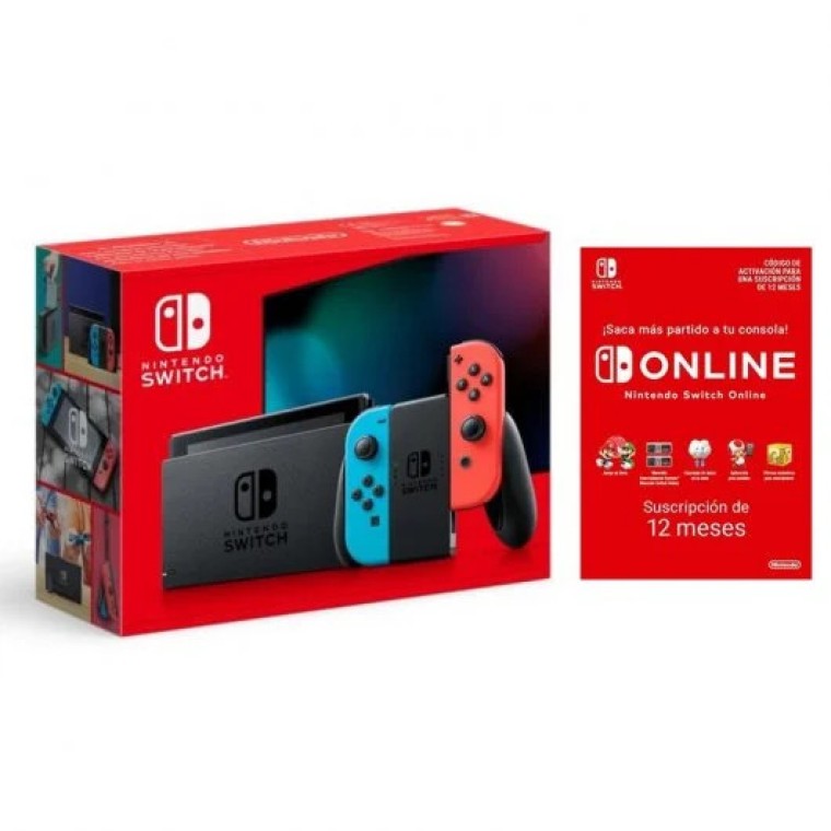 Nintendo Switch Azul Neón/Rojo Neón + Suscripción 12 meses Nintendo Switch Online