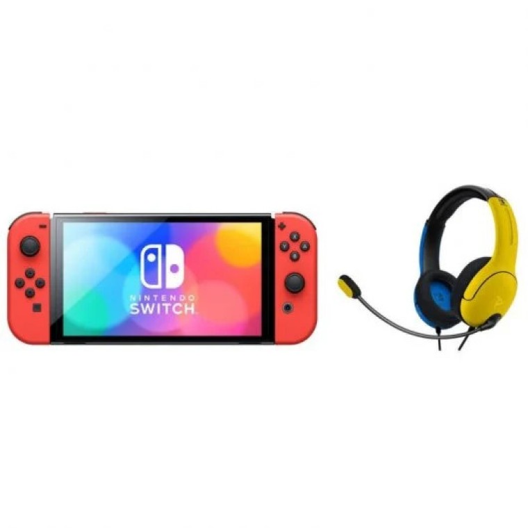 Nintendo Switch Edición Mario OLED Roja+PDP LVL40 Auriculares Gaming Amarillo/Azul