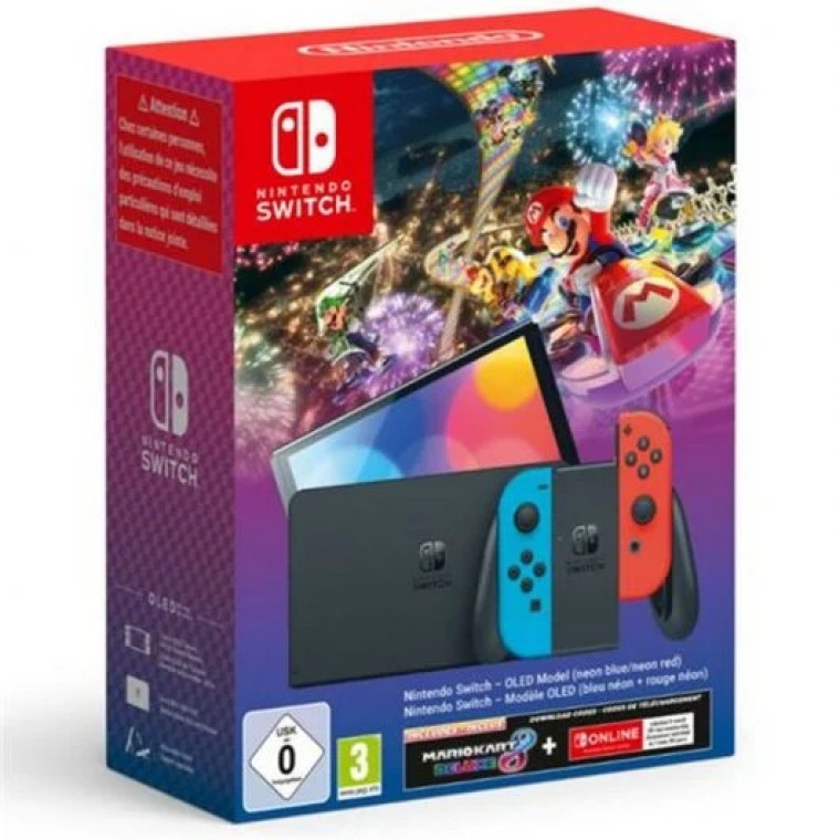 Nintendo Switch OLED Azul Neón/Rojo Neón + Mario Kart 8 Digital + Nintendo Switch Online 3 Meses