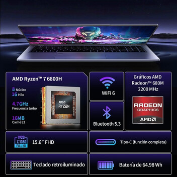 Portátil Vanwin NS2152R-RT 15.6" AMD Ryzen 7 6800H 16GB 512GB SSD FullHD Windows 11 Pro
