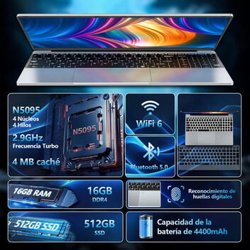 Portátil Vanwin 15.6" Intel Celeron N5095 16GB 512GB SSD FHD Windows 11 Pro Portátil Vanwin 15.6" Intel Celeron N5095 16GB 512GB SSD FHD Windows 11 Pro