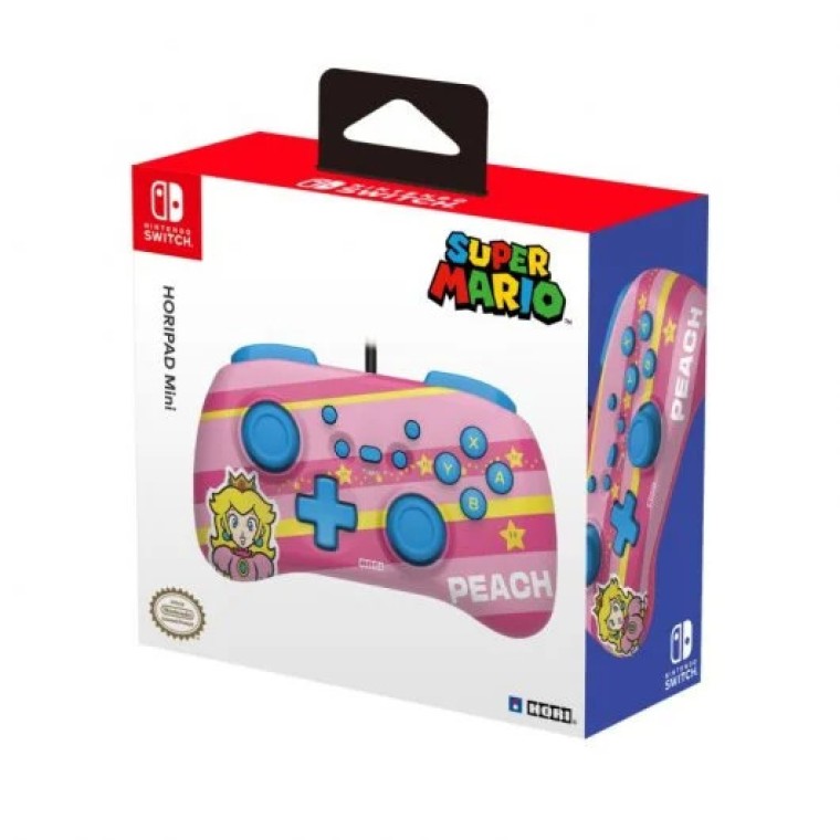 Hori Horipad Mini Super Mario Peach Mando con Cable Rosa/Amarillo/Azul para Nintendo Switch