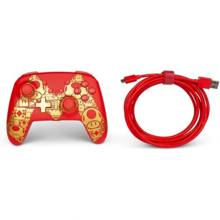 Power A Mando con Cable Rojo Super Mario Bros M Dorada para Nintendo Switch