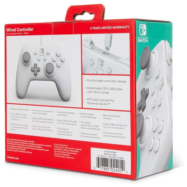 Power A Mando con Cable Blanco Mate para Nintendo Switch