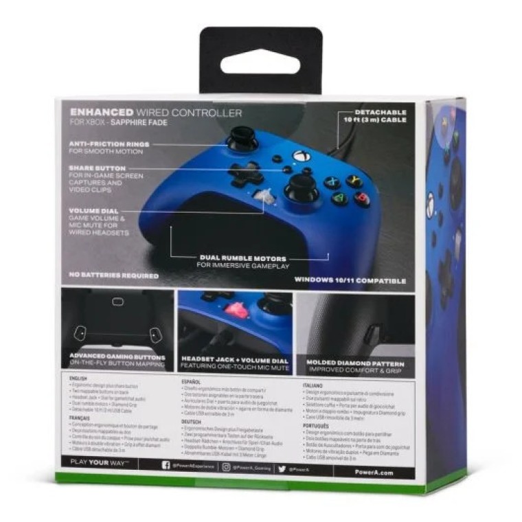 PowerA Mando con Cable Mejorado Sapphire Fade para Xbox Series X/S