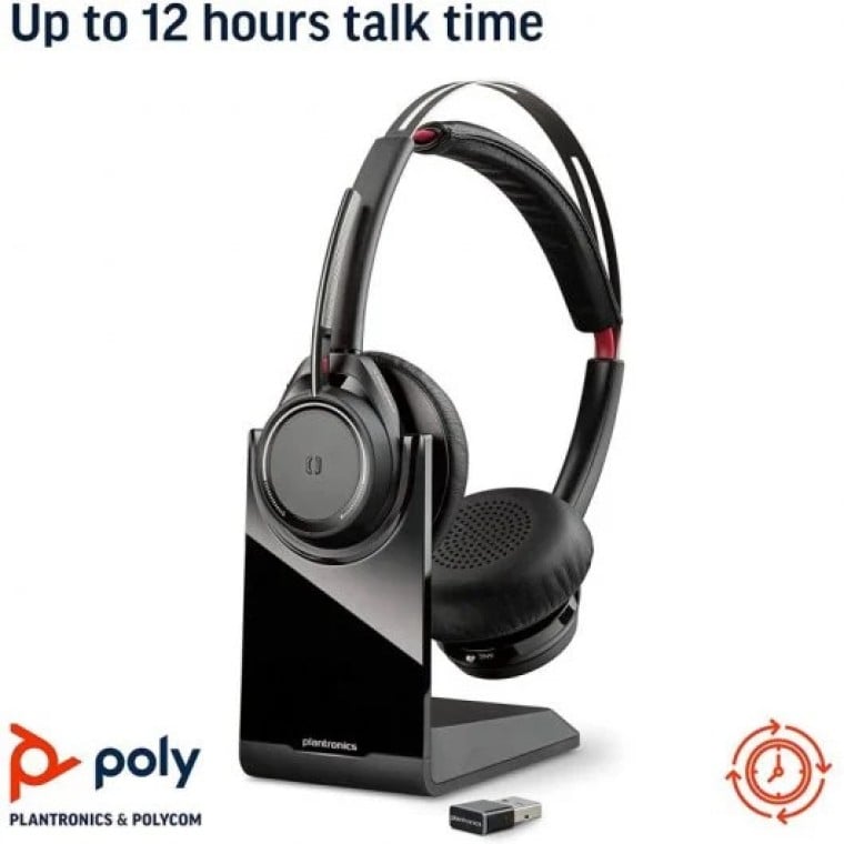 Plantronics Voyager Focus UC-M Auriculares Inalámbricos con Soporte Negro