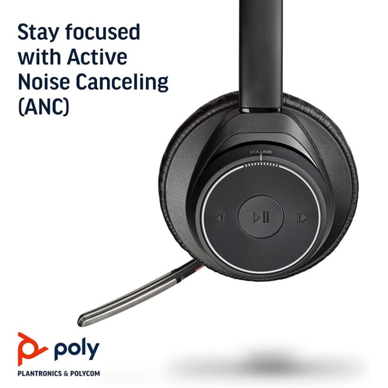 Poly Voyager Focus UC Auriculares Inalámbricos con Cancelación de Ruido Activa Negros