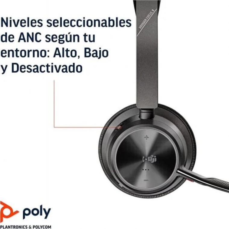 Poly Voyager Focus 2 UC Auriculares USB-A/Bluetooth con Certificación Microsoft Teams Negros