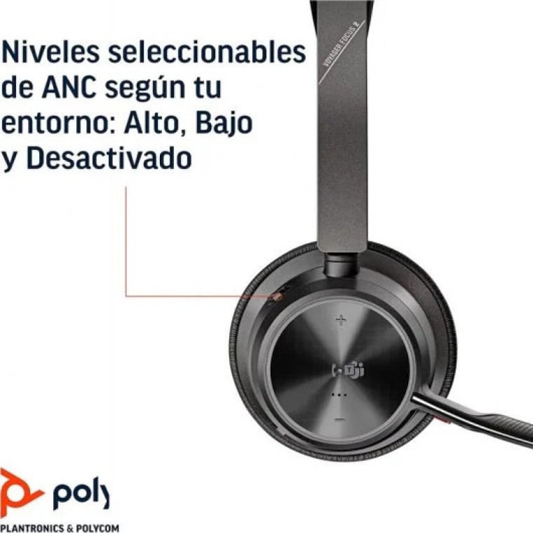 Poly Voyager Focus 2 UC Auriculares USB-A/Bluetooth con Certificación Microsoft Teams + Base de Carg