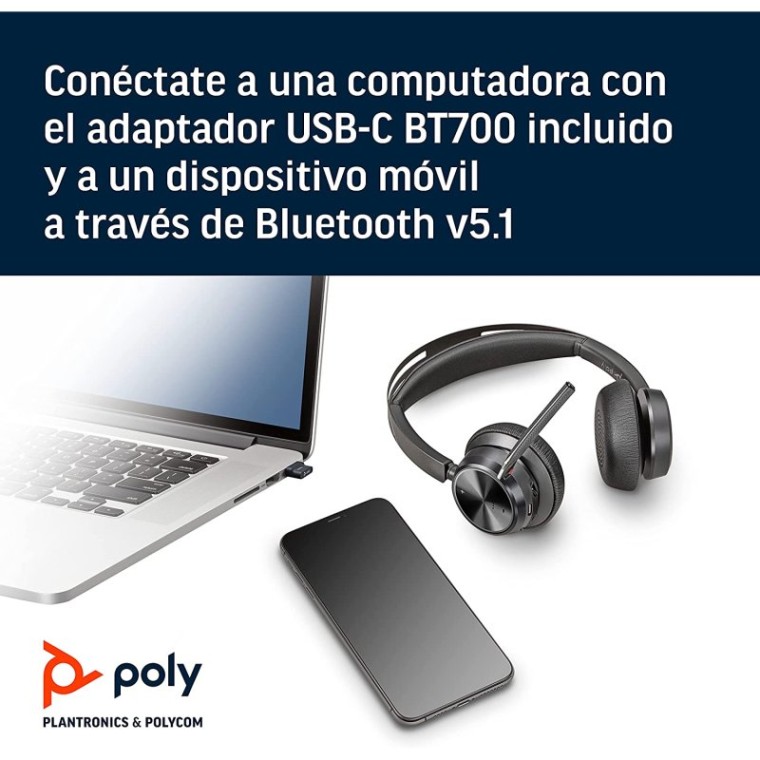 Poly Voyager Focus 2 UC Auriculares Inalámbricos USB-C con Cancelación de Ruido Activa